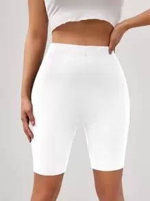 SHEIN Unity Shorts biker unicolor de talle alto - Blanco - Ver 4