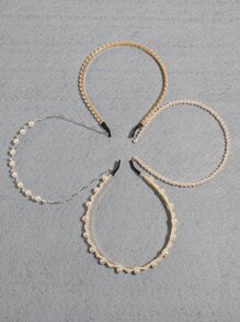 4pcs Women Faux Pearl Decor Elegant Headband Tiaras - Multicolor - View 3