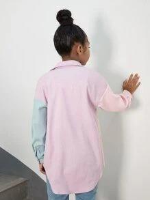 SHEIN Girls Colourblock Drop Shoulder Corduroy Coat - Multicolor - View 2