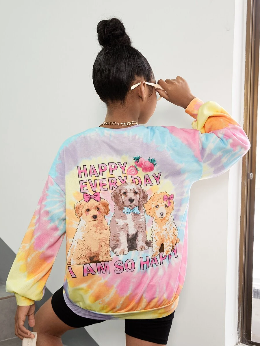 SHEIN Áo nỉ Gái Hoạt hình Cà vạt nhuộm Giải trí - Nhiều màu - Xem 1