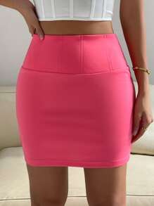High Waist Bodycon Skirt - Pink - View 1