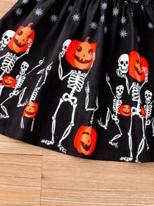 小女童萬聖節南瓜圖案吊帶洋裝