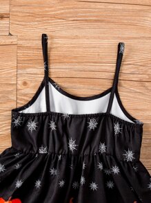 小女童萬聖節南瓜圖案吊帶洋裝