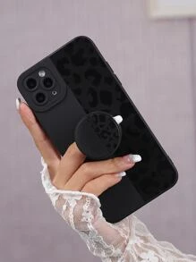 Leopard Phone Case With Stand-Out Phone Grip Compatible With iPhone15/15Plus/15Pro/15Promax - Black - View 2