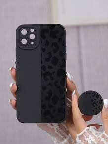 Leopard Phone Case With Stand-Out Phone Grip Compatible With iPhone15/15Plus/15Pro/15Promax - Black - View 3