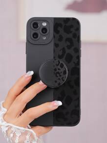 Leopard Phone Case With Stand-Out Phone Grip Compatible With iPhone15/15Plus/15Pro/15Promax - Black - View 4