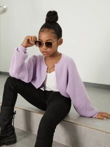 SHEIN Girls Batwing Sleeve Duster Cardigan - Lilac Purple - View 1