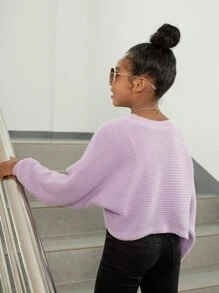 SHEIN Girls Batwing Sleeve Duster Cardigan - Lilac Purple - View 2