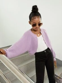 SHEIN Girls Batwing Sleeve Duster Cardigan - Lilac Purple - View 5
