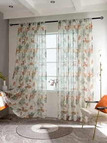 Cortina transparente panel única con patrón de flor - Multicolor - Ver 5