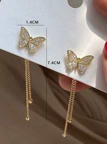 Pendientes chaqueta con diamante de imitación & con diseño de mariposa - Amarillo Oro - Ver 4