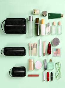 3入組網紗方形化妝包套裝 - 黑色 - 查看 3