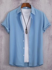 Manfinity Homme Men 1pc Solid Button Up Shirt - Baby Blue - View 1