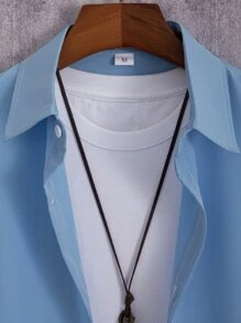 Manfinity Homme Men 1pc Solid Button Up Shirt - Baby Blue - View 3