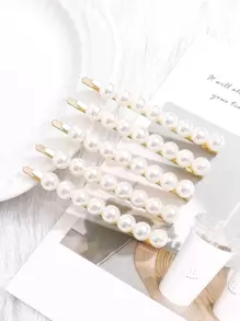 5pcs Women's Elegant Faux Pearl Hair Clips Hair Accessories - White - View 1