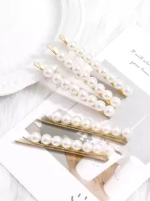 5pcs Women's Elegant Faux Pearl Hair Clips Hair Accessories - White - View 2