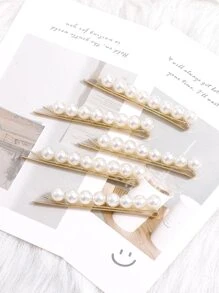 5pcs Women's Elegant Faux Pearl Hair Clips Hair Accessories - White - View 3