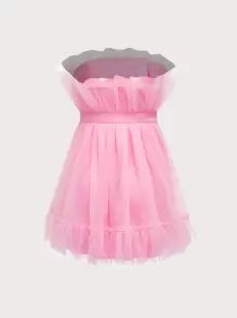 SHEIN MOD Ruffle Hem Mesh Tube Dress - Pink - View 2