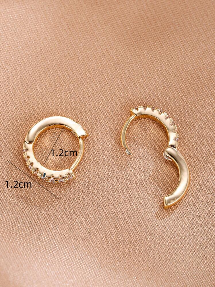 Cubic Zirconia Decor Hoop Earrings - Yellow Gold - View 2