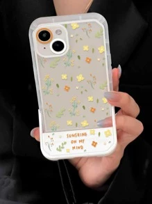 Flower & Letter Graphic Clear Phone Case With Invisible Holder