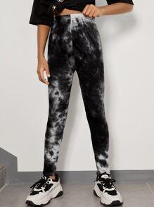 SHEIN Tween Girl Tie Dye Elastic Waist Leggings