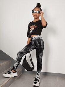 SHEIN Tween Girl Tie Dye Elastic Waist Leggings