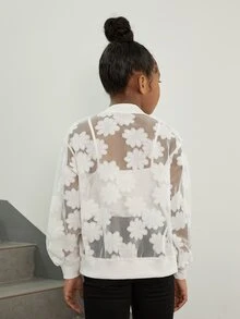SHEIN Girls Floral Lace Bomber Jacket - White - View 3