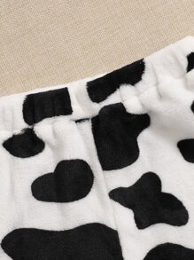 SHEIN Girls Cow Print Crop Cami Top & Trousers - Black and White - View 3