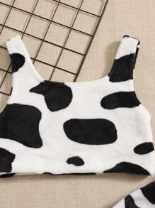 SHEIN Girls Cow Print Crop Cami Top & Trousers - Black and White - View 4