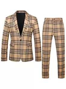Manfinity Mode Bộ đồ nam Nút Túi Sọc ca rô Sẵn sàng - Màu Khaki - Xem 1