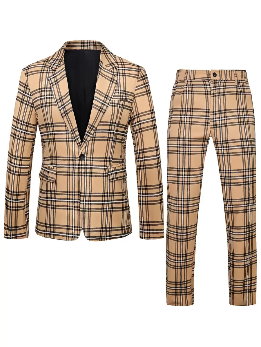 Manfinity Mode Bộ đồ nam Nút Túi Sọc ca rô Sẵn sàng - Màu Khaki - Xem 1