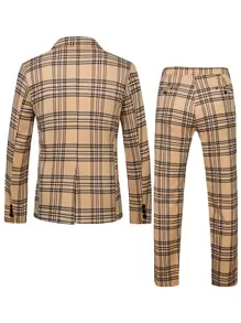 Manfinity Mode Bộ đồ nam Nút Túi Sọc ca rô Sẵn sàng - Màu Khaki - Xem 2