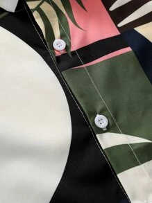 Manfinity Men Plants Print Shirt & Drawstring Waist Shorts Without Tee - Multicolor - View 5