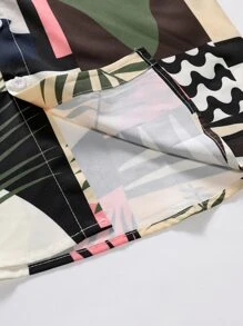 Manfinity Men Plants Print Shirt & Drawstring Waist Shorts Without Tee - Multicolor - View 6