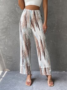 SHEIN LUNE Graphic Print Wide Leg Trousers - Multicolor - View 1