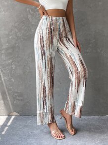 SHEIN LUNE Graphic Print Wide Leg Trousers - Multicolor - View 4