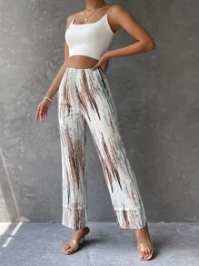 SHEIN LUNE Graphic Print Wide Leg Trousers - Multicolor - View 5