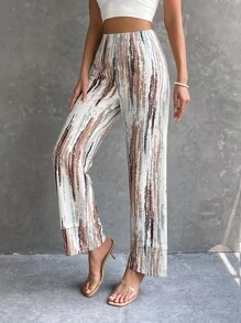 SHEIN LUNE Graphic Print Wide Leg Trousers - Multicolor - View 6