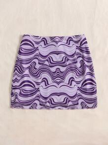 SHEIN EZwear 大理石圖案木耳邊下擺包臀半身裙