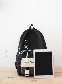 Bộ túi trẻ em Khối Màu Lá thư Có thể điều chỉnh được Đôi tay cầm - màu đen - Xem 4