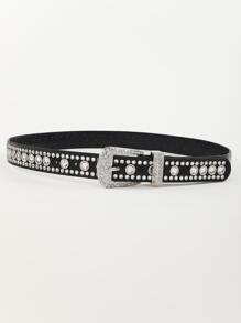 Rhinestone Decor Geometric Buckle Belt - Black - View 2