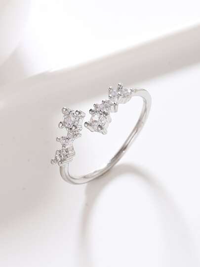 Cubic Zirconia Decor Cuff Ring