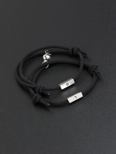 Fashionable and Popular 2pcs Men Sun & Moon Detail Bracelet for Jewelry Gift and for a Stylish Look