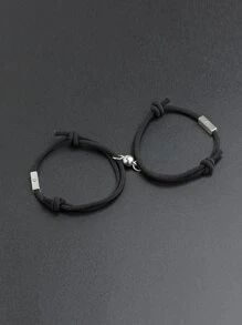 Fashionable and Popular 2pcs Men Sun & Moon Detail Bracelet for Jewelry Gift and for a Stylish Look - Black - View 2