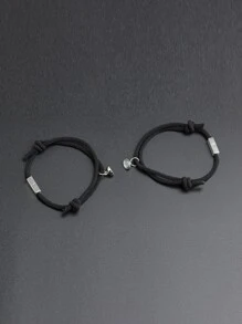Fashionable and Popular 2pcs Men Sun & Moon Detail Bracelet for Jewelry Gift and for a Stylish Look - Black - View 3