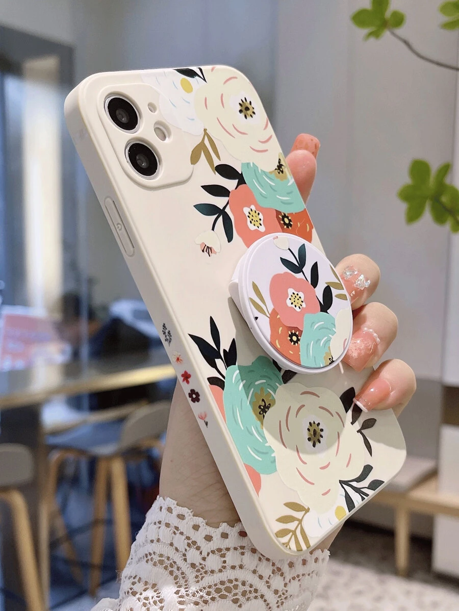 Ốp điện thoại họa tiết hoa với giá đỡ nổi bật, tương thích với iPhone 15/15Pro/15Plus/15Promax, phiên bản quốc tế, không phải phiên bản nội địa. - Nhiều màu - Xem 1