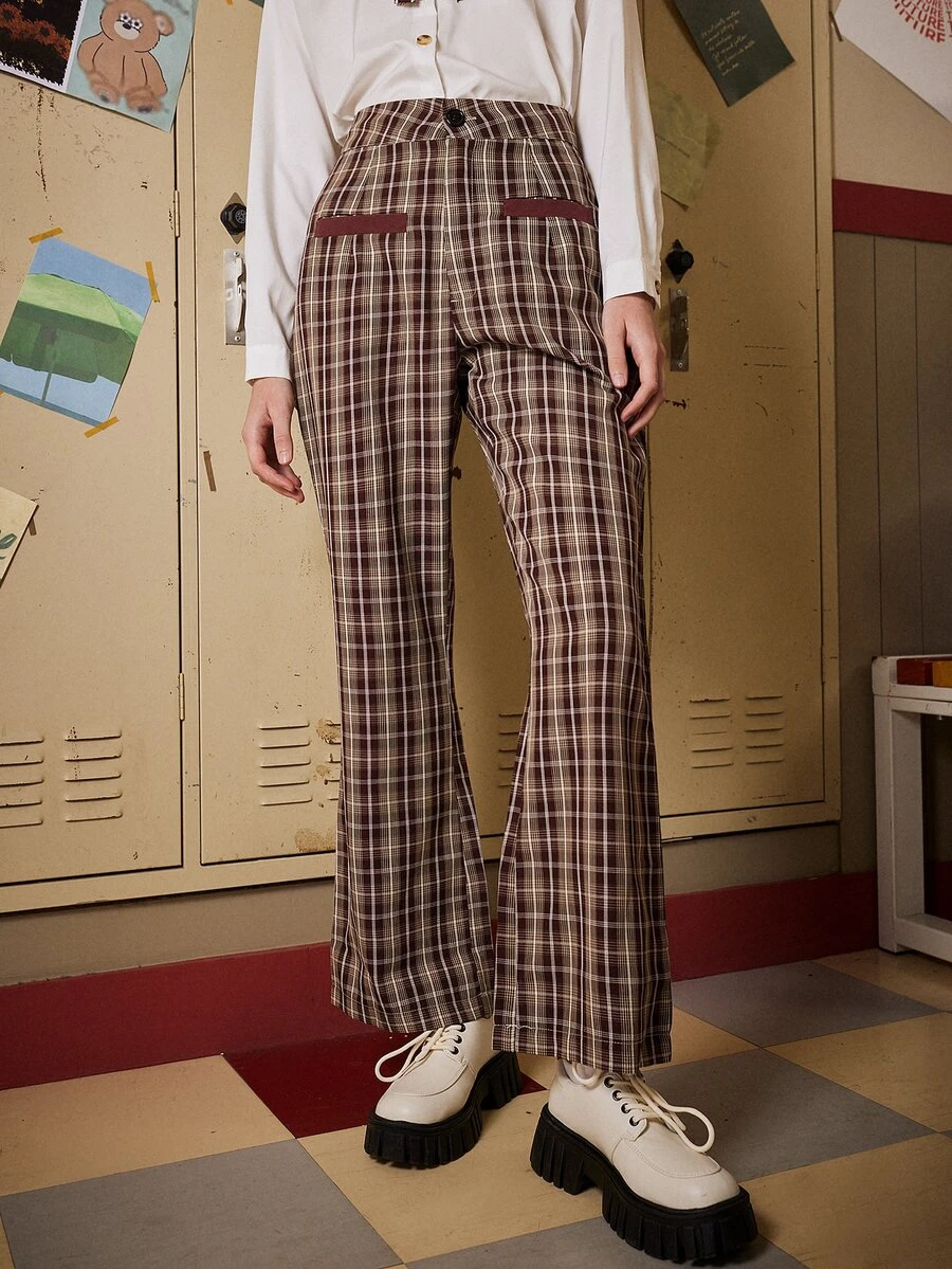 ROMWE Plaid Wide Leg Pants - Multicolor - View 1