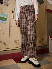 ROMWE Plaid Wide Leg Pants - Multicolor - View 5