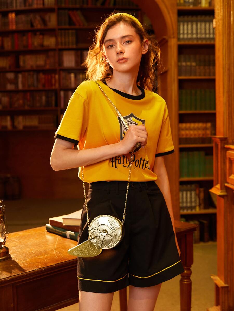 HARRY POTTER X SHEIN Metallic Wing Decor Novelty Bag - Gold - View 1