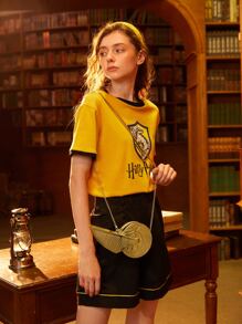 HARRY POTTER X SHEIN Metallic Wing Decor Novelty Bag - Gold - View 4